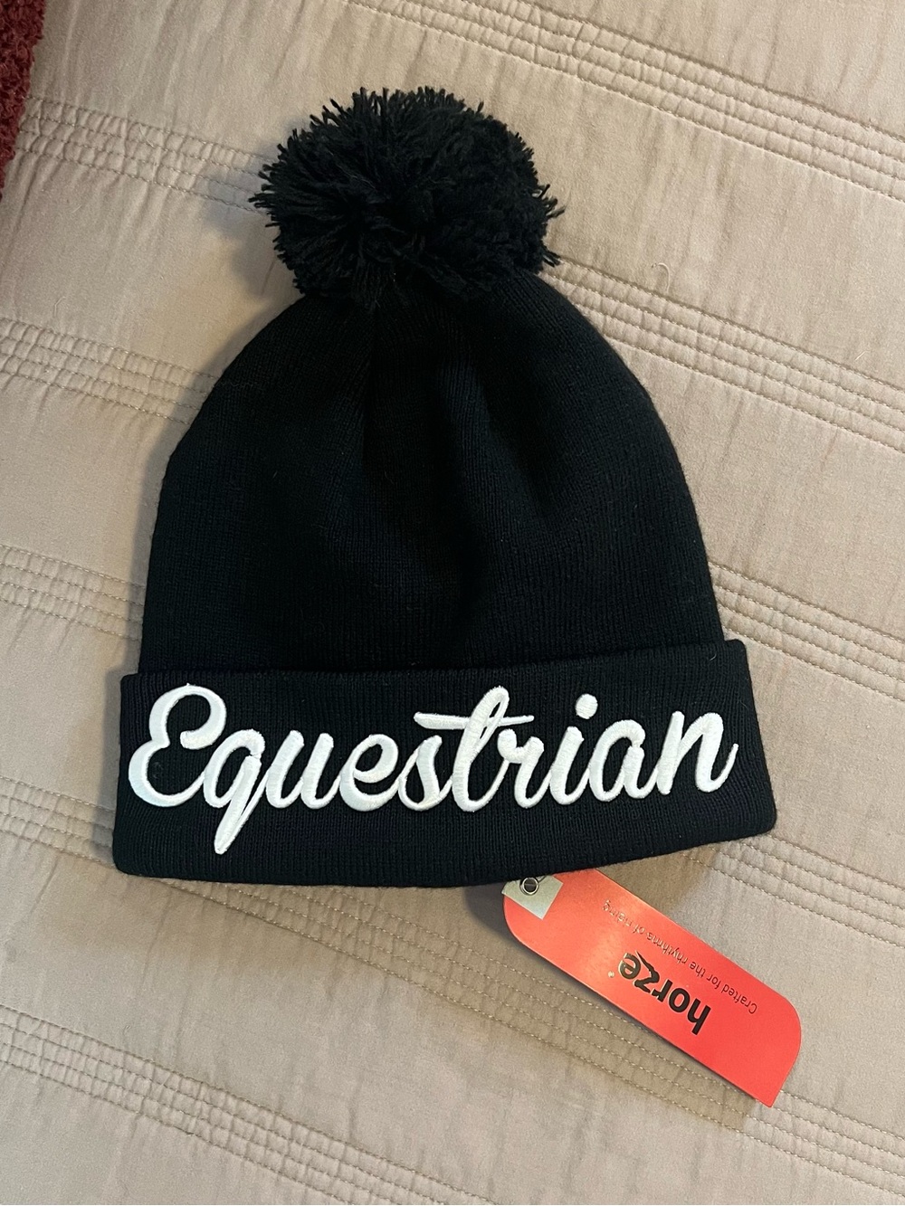 Horze Black Knit Pom Beanie Equestrian New Casual Warm Horse OS